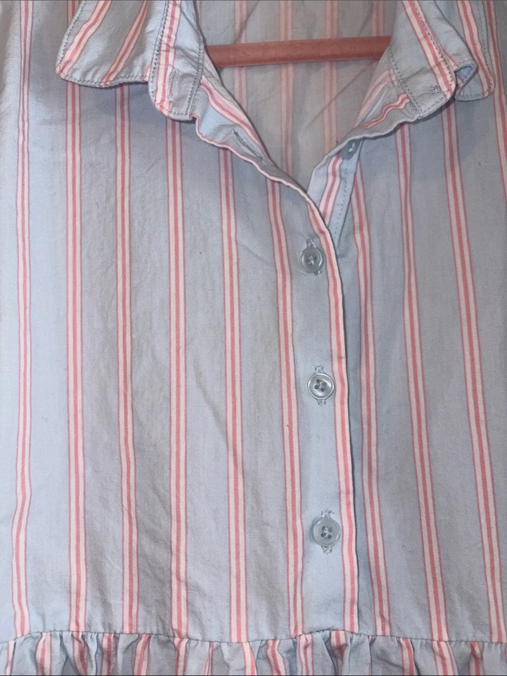H&M Light Blue & Pink Striped Tiered Shirt Dress